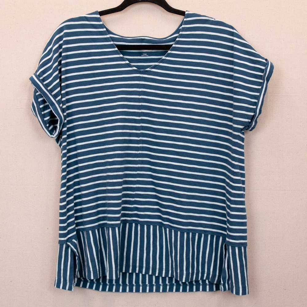 Soft Surroundings Bali Breeze teal striped shirt-L
